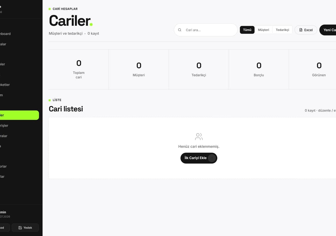 Müşteri ve tedarikçi carileri tek ekranda